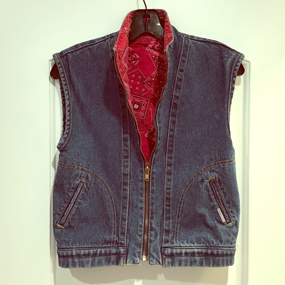 Jordache Vintage 1980s Denim & Red Bandana Vest